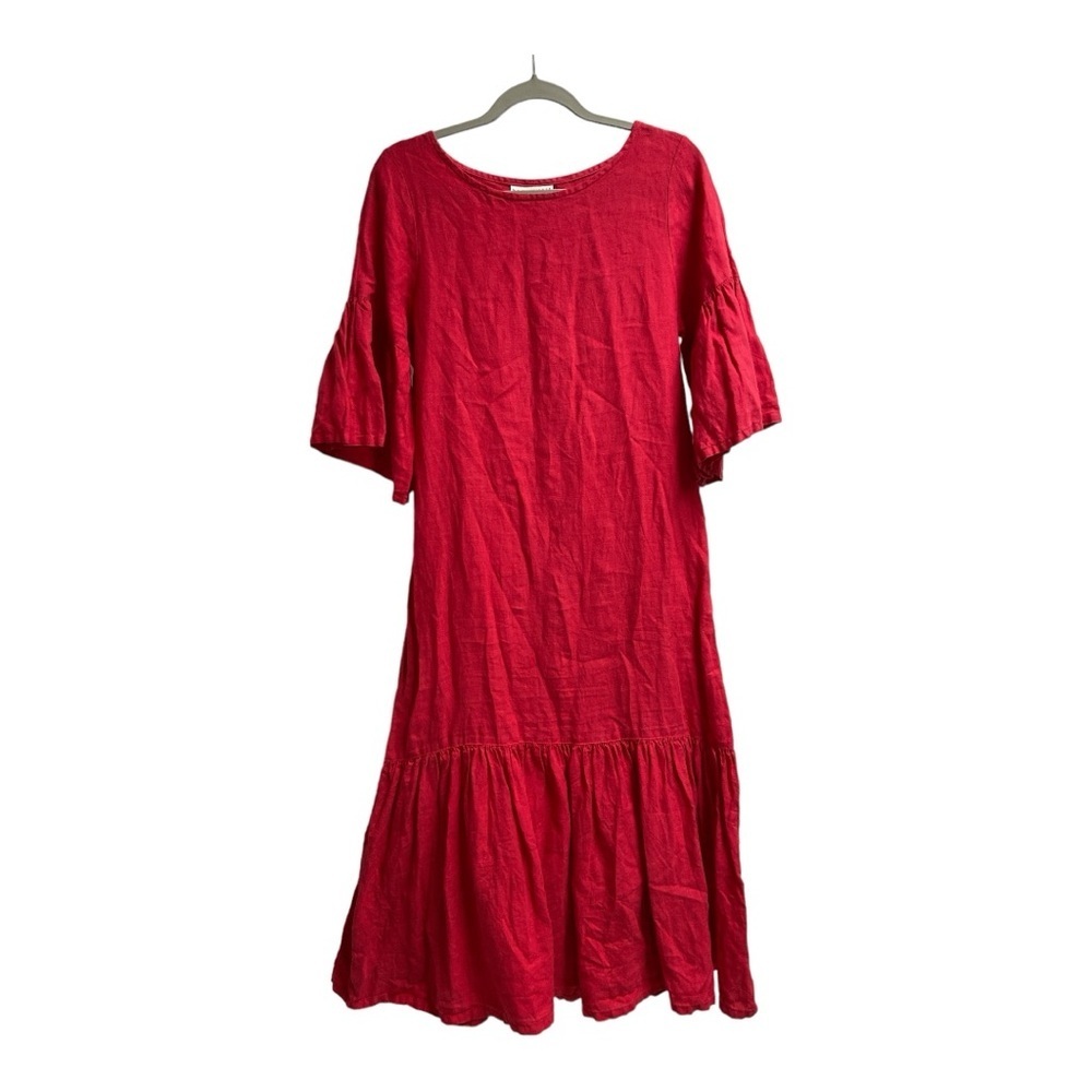 Bryn Walker Seraphina Light Linen Ruffled Midi Dress Lantana Pink Size XS